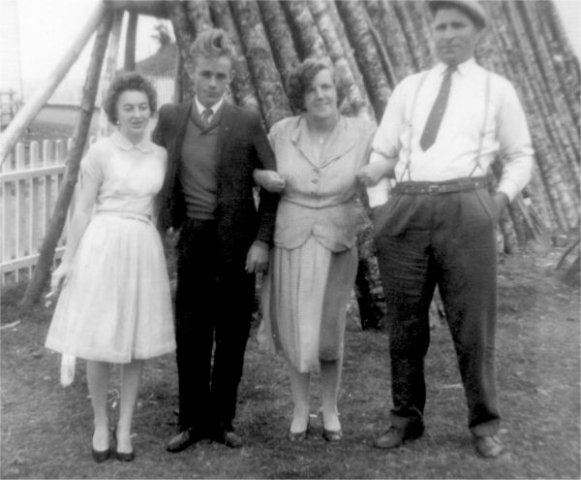657: Gertrude (Ryan) Best, Victor Lambe, and Julia Carroll with husband Malcolm Best. (circa 1960) [courtesy of Julia (Carroll) Best]  - Gertude daughter of Jeremiah Ryan &amp;amp; Josephine Lambe; Victor son of Michael Lambe &amp;amp; Julia  Carroll; Julia daughter of William Norman &amp;amp; Ellen Norman